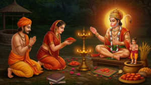 ॥ Shri Pavanasuta Hanuman Aarti ॥ Jayati Mangalagara, Sansara, Bharapahara, Vanarakara Vigraha Purari। Rama-Roshanala, Jvalamala Mishadhvantachara-Salabha-Sanharakari॥ Jayati Marudanjanamoda-Mandira, Natagrivasugriva-Duhkhaikabandho। Yatudhanoddhata-Kruddha-Kalagnihara, Siddha-Sura-Sajjananandasindho॥ Jayati Rudragrani, Vishvavandyagrani, Vishvavikhyata-Bhata-Chakravarti। Samagatagrani, Kamajetagrani, Ramahita, Ramabhaktanuvarti॥ Jayati Sangramajaya, Ramasandeshahara, Kaushala-Kushala-Kalyanabhashi। Rama-Viraharka-Santapta-Bharatadi Nara-Nari-Shitalakaranakalpashashi॥ Jayati Sinhasanasina Sitaramana, Nirakhi Nirbhara Harasha Nrityakari। Rama Sambhraja Shobha-Sahita Sarvada Tulasi-Manasa-Ramapura-Vihari॥